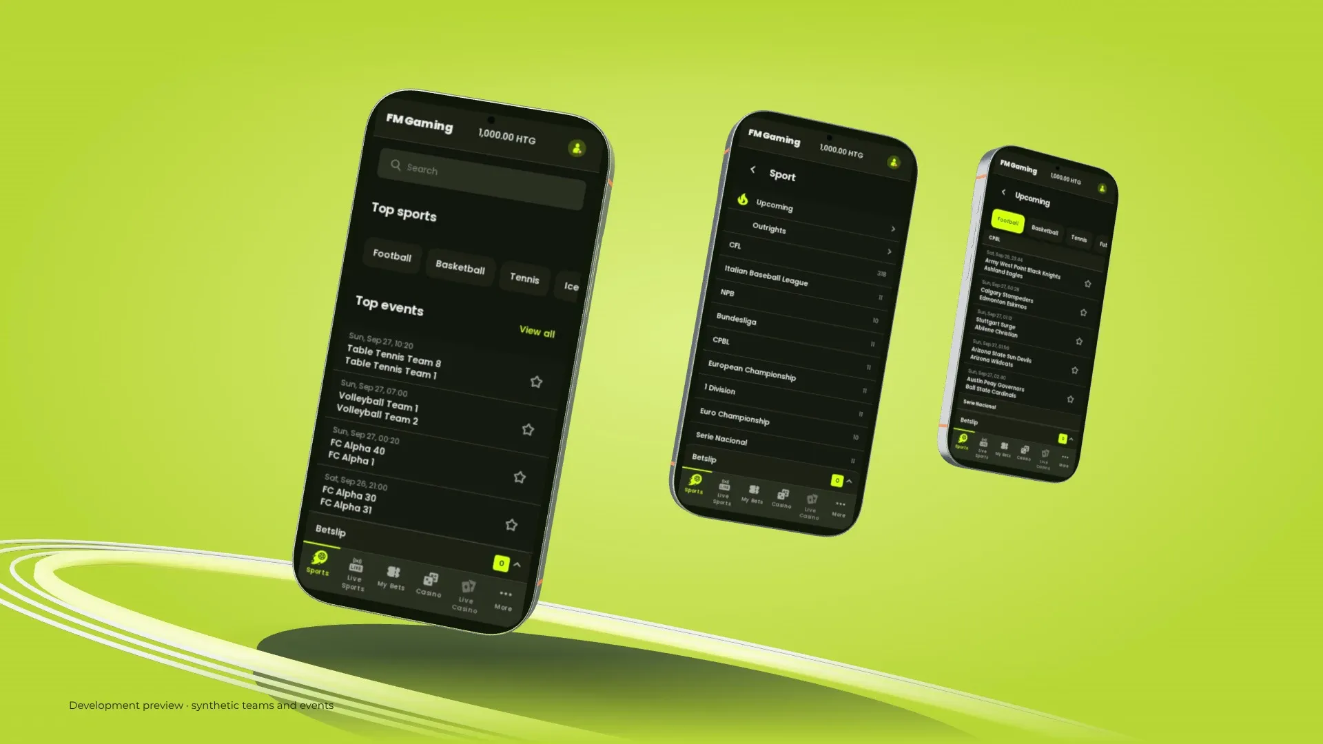 First Minute Gaming App, product interface