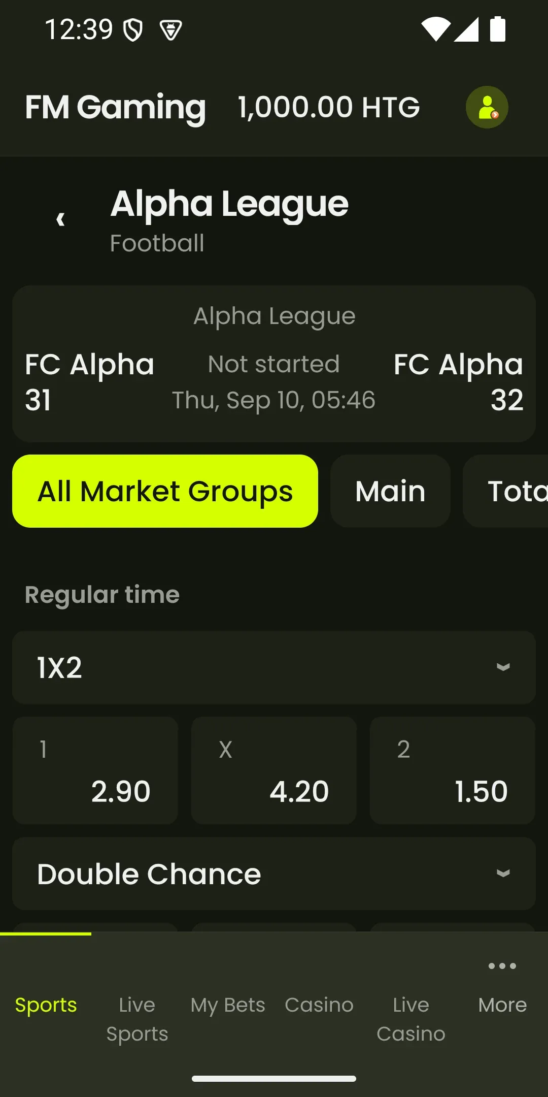 First Minute Gaming App, project interface