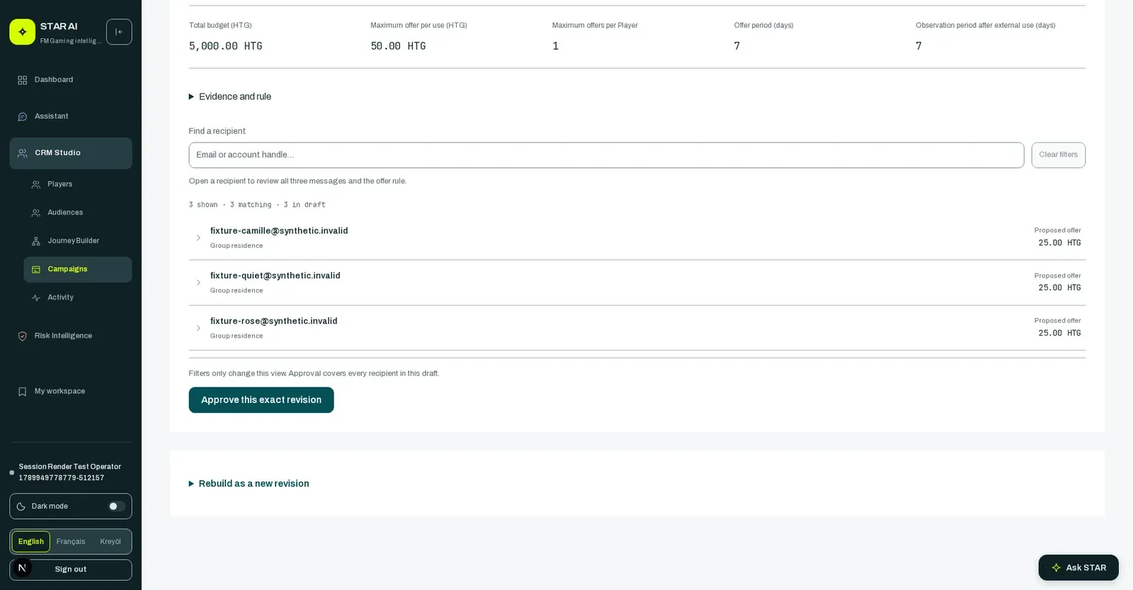 First Minute Gaming AI System, additional interface view