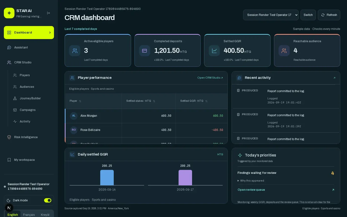 First Minute Gaming AI System, project interface