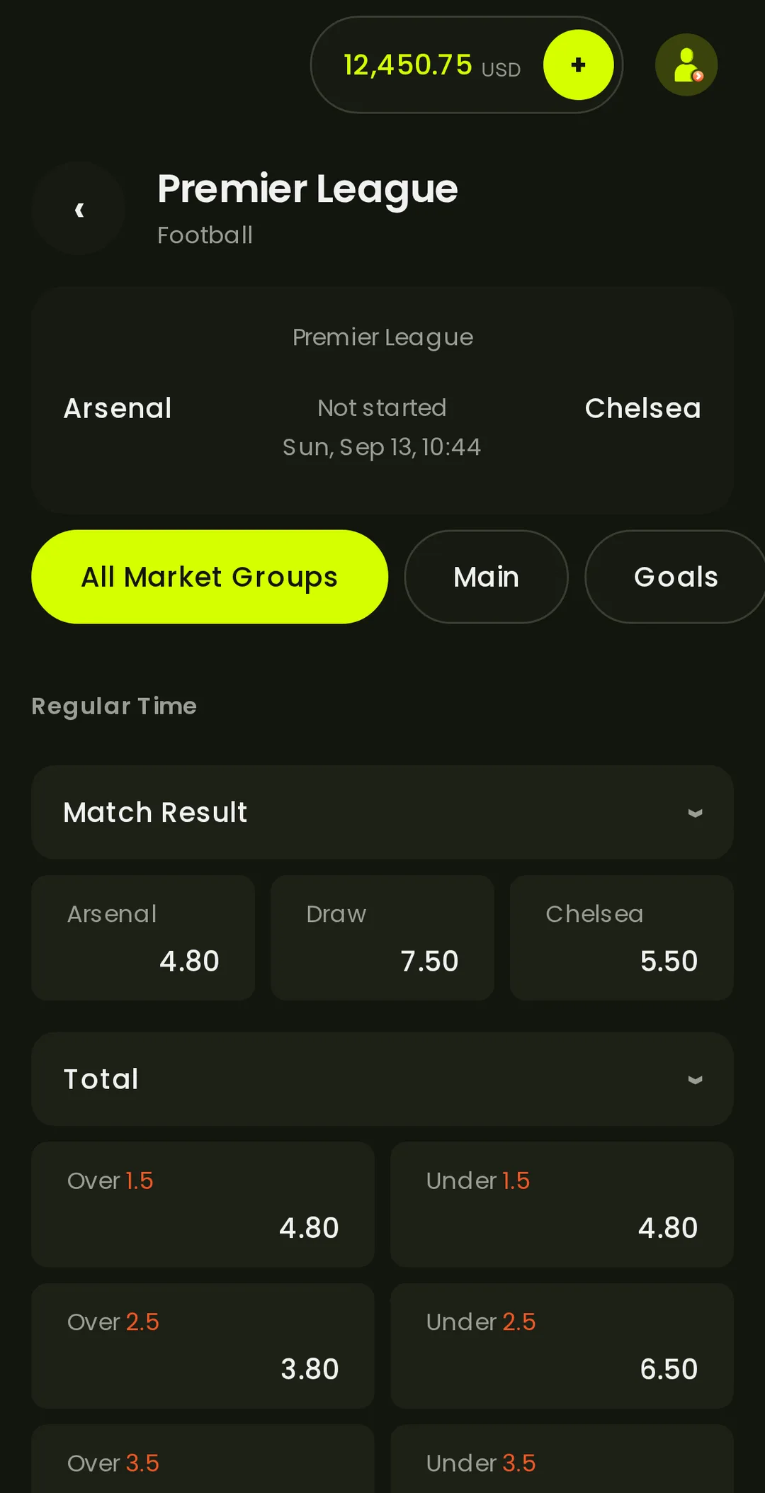 Live Events App, project interface