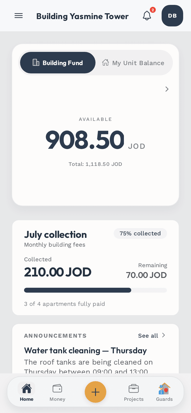 Manager: the building fund and the current month of collection